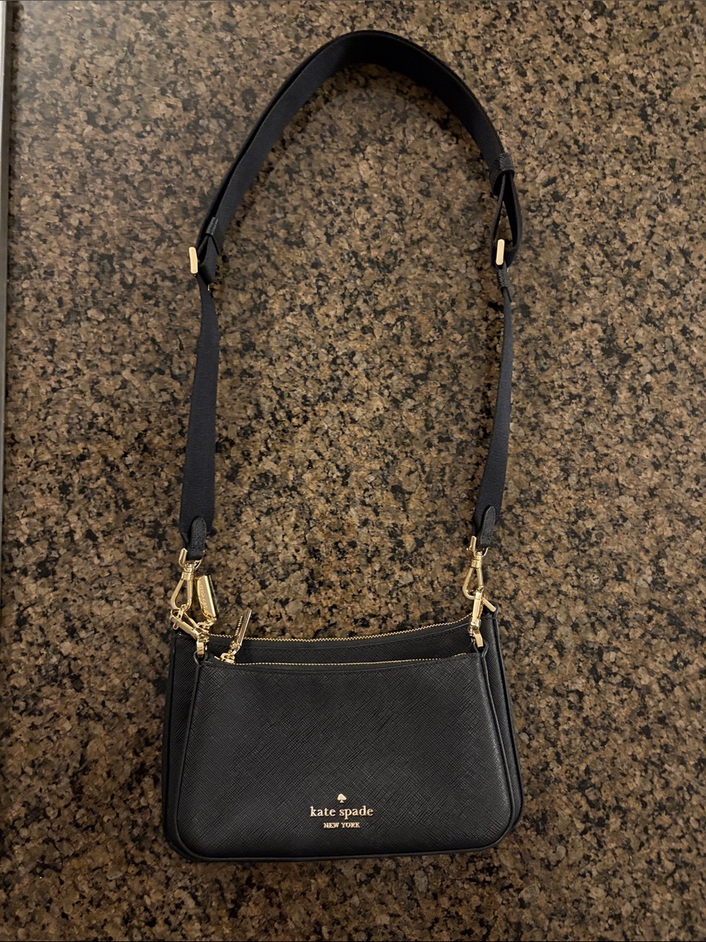 kate spade Black Leather Crossbody with Gold Hardware. Detachable, 2 piece.